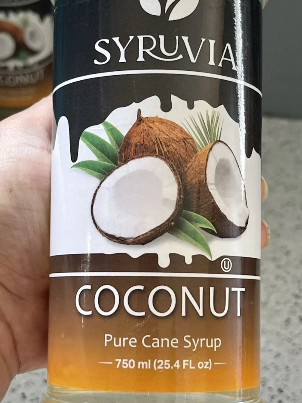 Syruvia Coconut Pure Cane Sugar , Coffee Syrup – 750ml~25.4 fl oz  Exp 8/2027
